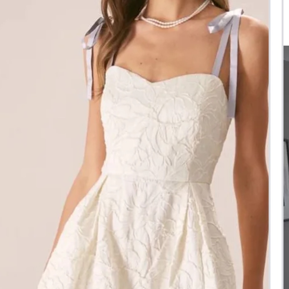 RIHOAS Cream and Silver Ribbon Straps Mini Dress